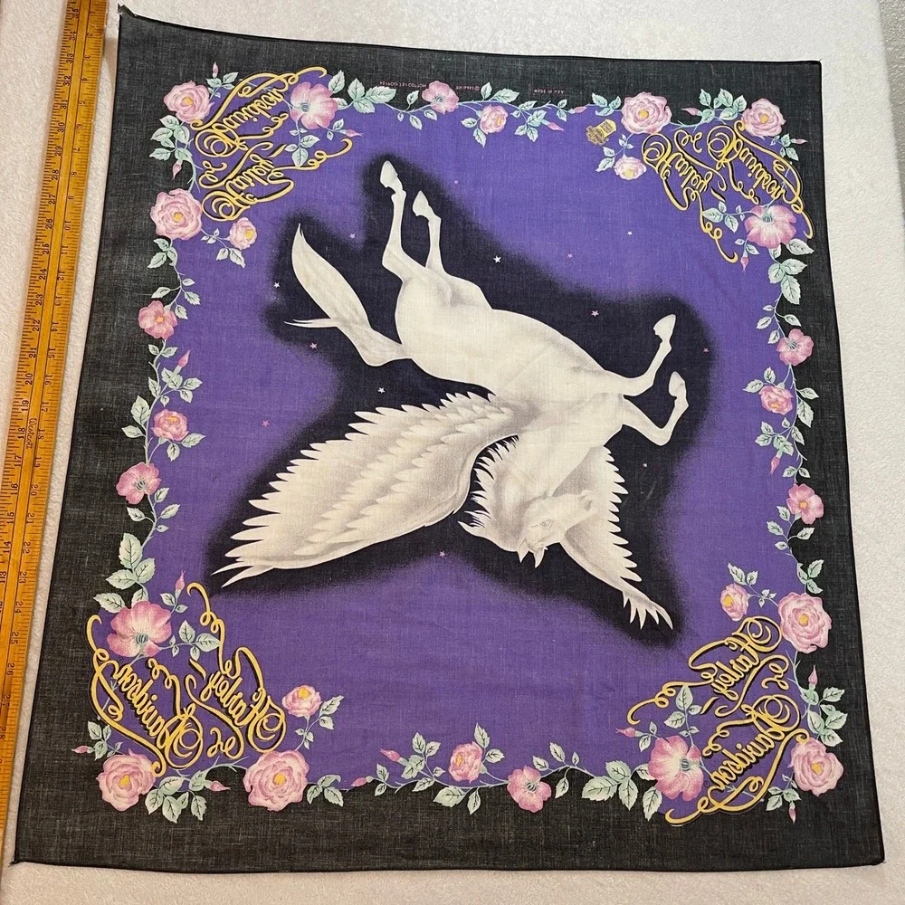 Vintage Harley Davidson Pegasus Bandana Purple Black Rose Floral Made in USA